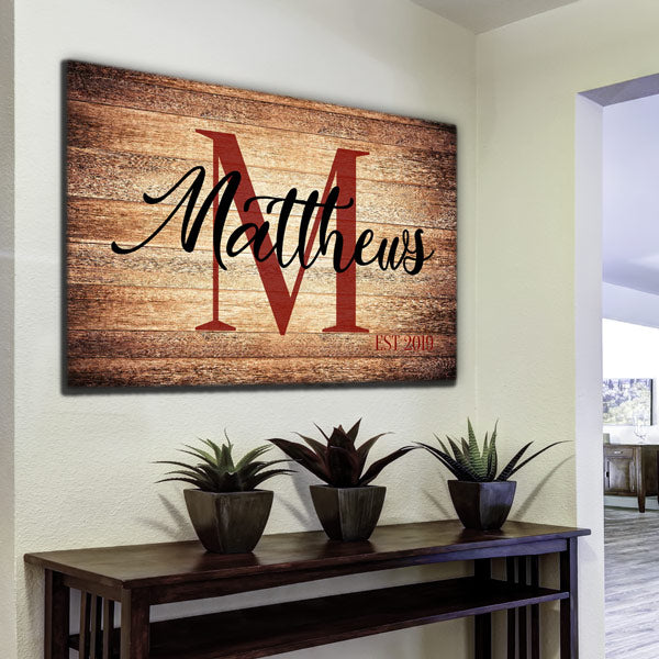 table with plants with family name wall art - Gear Den
