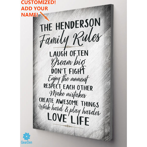 Personalized "Family Rules.." Premium Canvas