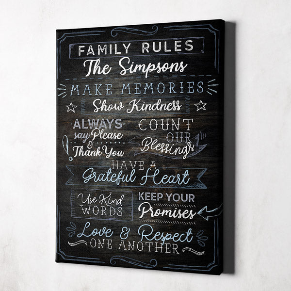 Personalized "Family Rules...Love & Respect One Another" Premium Canvas Wall Art