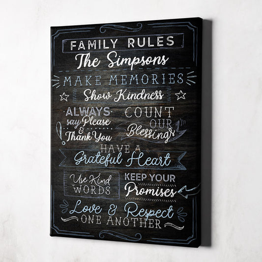 Personalized "Family Rules...Love & Respect One Another" Premium Canvas Wall Art