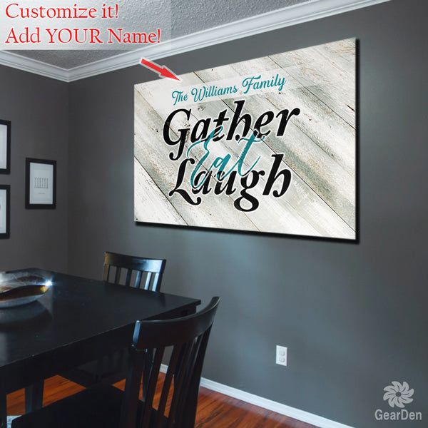 Personalized "Gather, Eat, Laugh" Canvas Wall Art