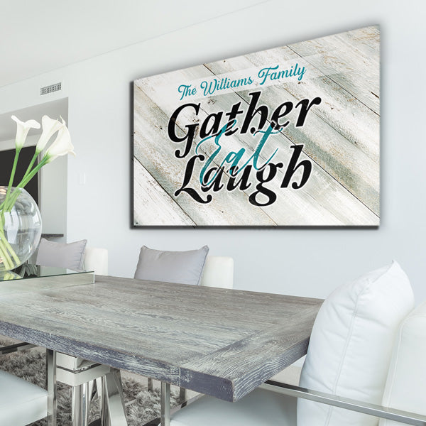 Personalized "Gather, Eat, Laugh" Premium Canvas