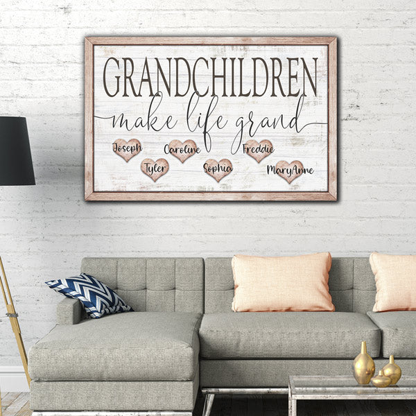 Personalized "Grandchildren Make Life Grand" Premium Canvas Wall Art