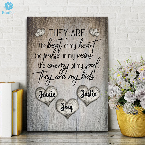 Personalized "They Are The Beat Of My Heart" Premium Rustic Canvas