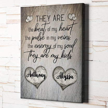 Personalized "They Are The Beat Of My Heart" Premium Rustic Canvas