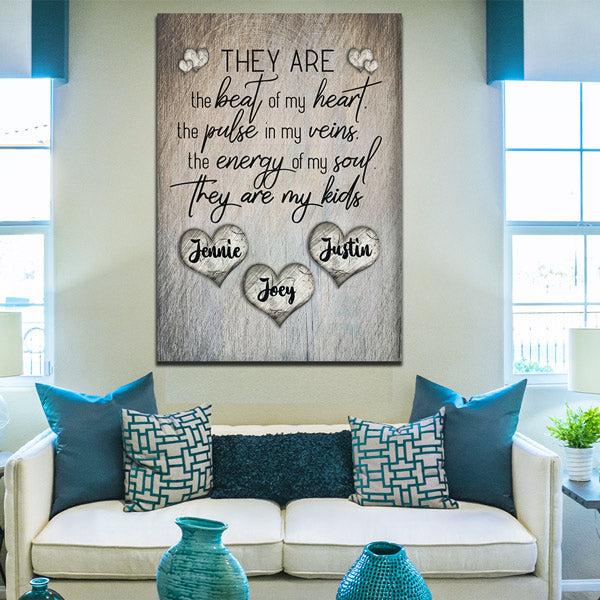 Personalized "They Are The Beat Of My Heart" Premium Rustic Canvas