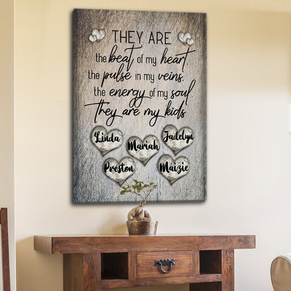 Personalized "They Are The Beat Of My Heart" Premium Rustic Canvas