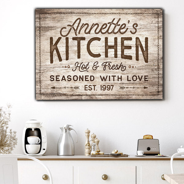 Personalized Name Sign Kitchen - Seasoned With Love Canvas Wall