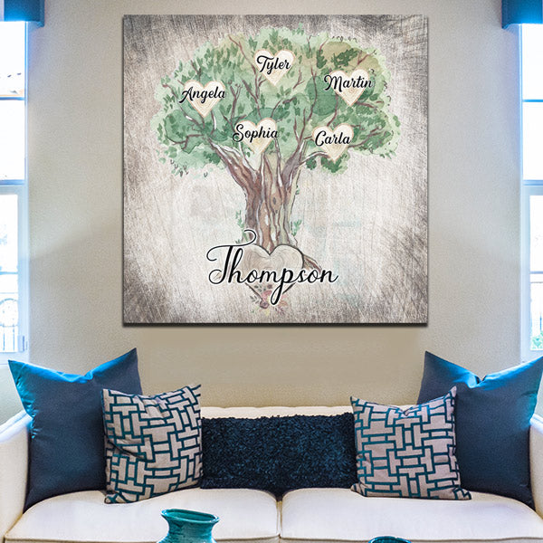 Personalized "Family Names On Tree" Premium Canvas Wall Art