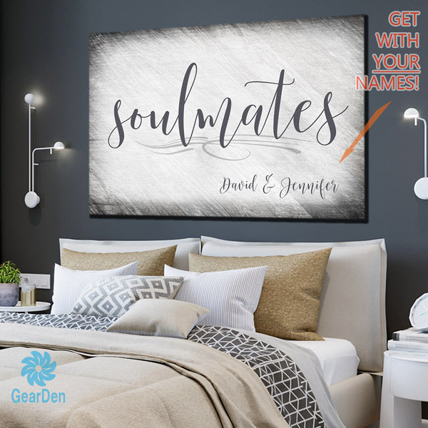 ornate wall lights - soulmates wall art - personalized couples names wall art - GearDen
