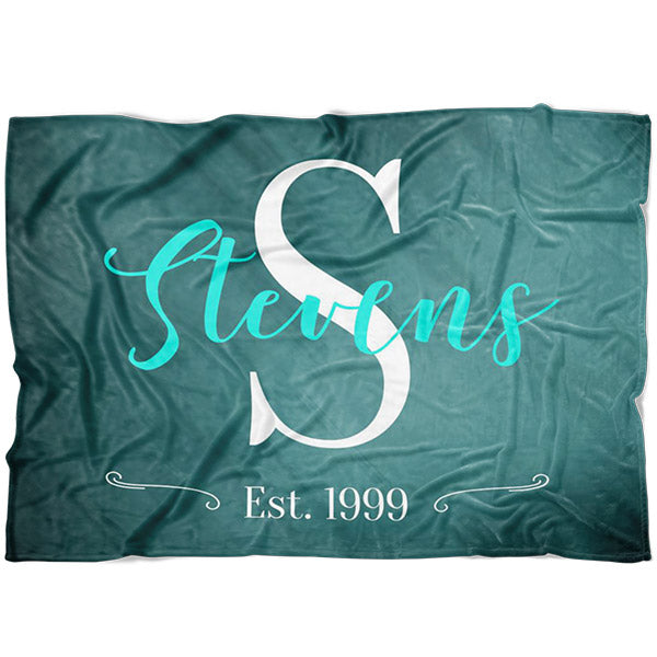 "Personalized Family Name" Premium Teal Fleece Blanket