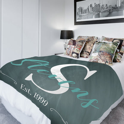 "Personalized Family Name" Premium Teal Fleece Blanket