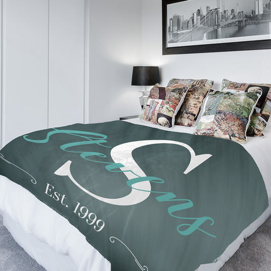"Personalized Family Name" Premium Teal Fleece Blanket