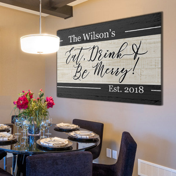 dining room with eat drink and be merry wall art - Gear Den