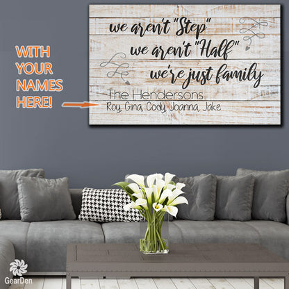 personalized we aren't step half  family name canvas wall art large
