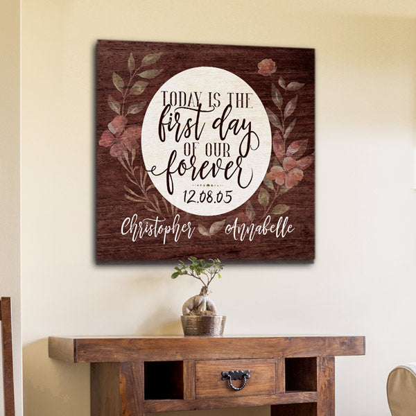 antique wood console table with personalized romantic wall art - Fall 2023 decor trends - Gear Den