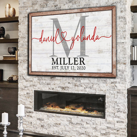 Personalized "Wedding Names & Established Dates" Rustic Premium Canvas Wall Art