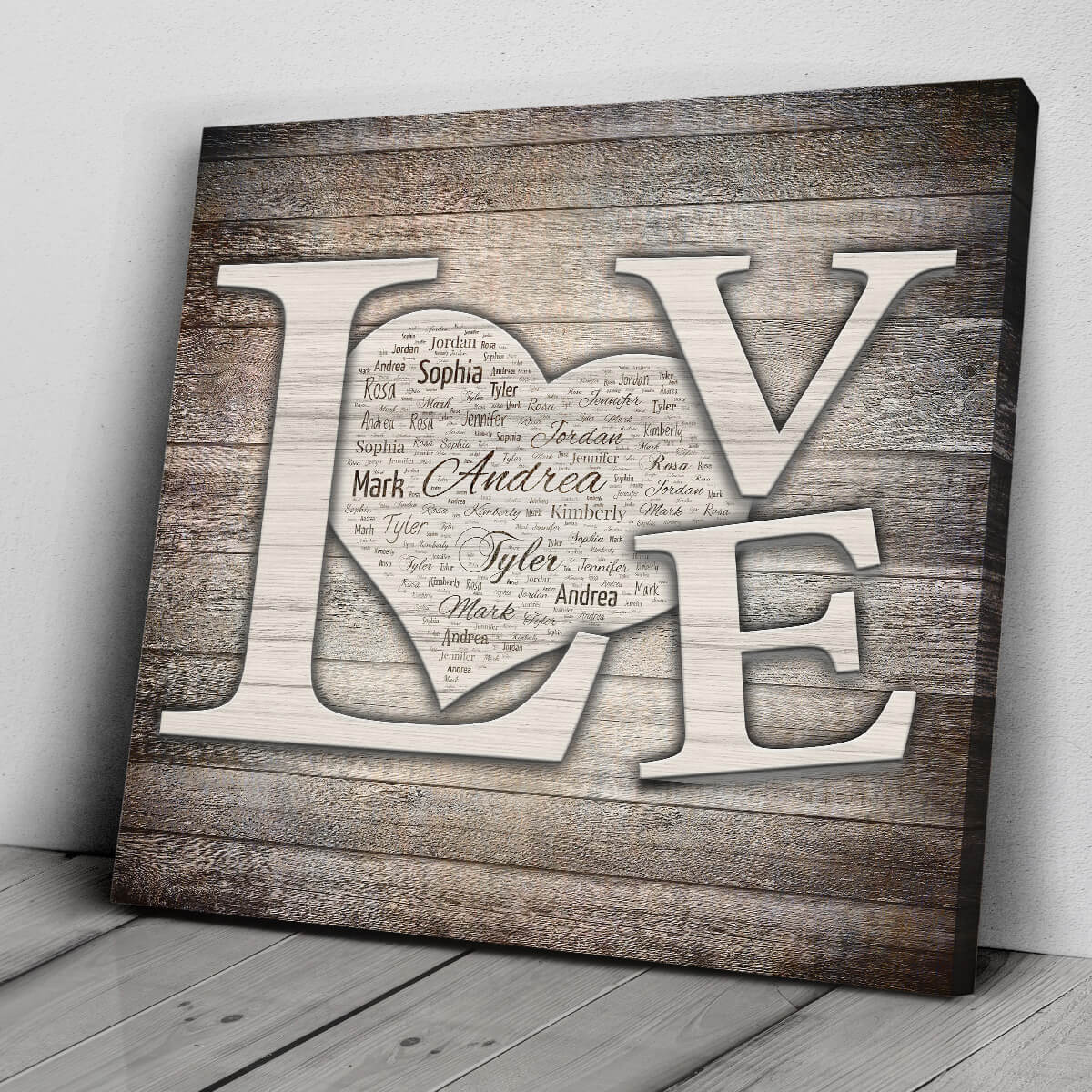 Personalized "L O V E" Names Inside Heart Premium Canvas