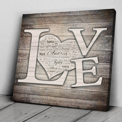 Personalized "L O V E" Names Inside Heart Premium Canvas