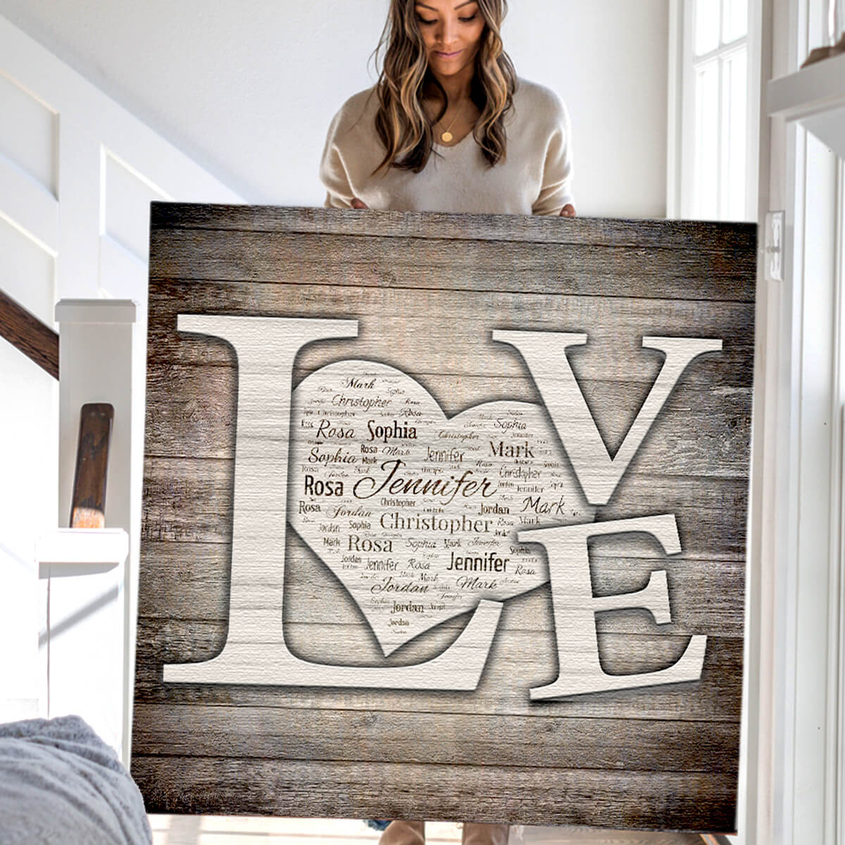 Personalized "L O V E" Names Inside Heart Premium Canvas