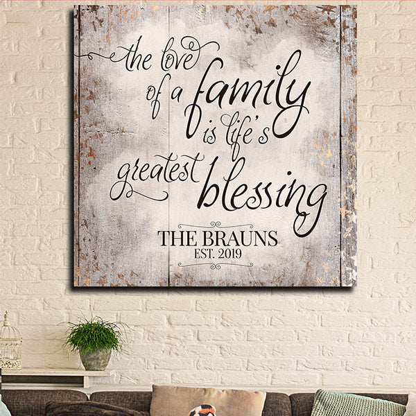 personalized The love of a family is life's greatest blessing canvas wall art