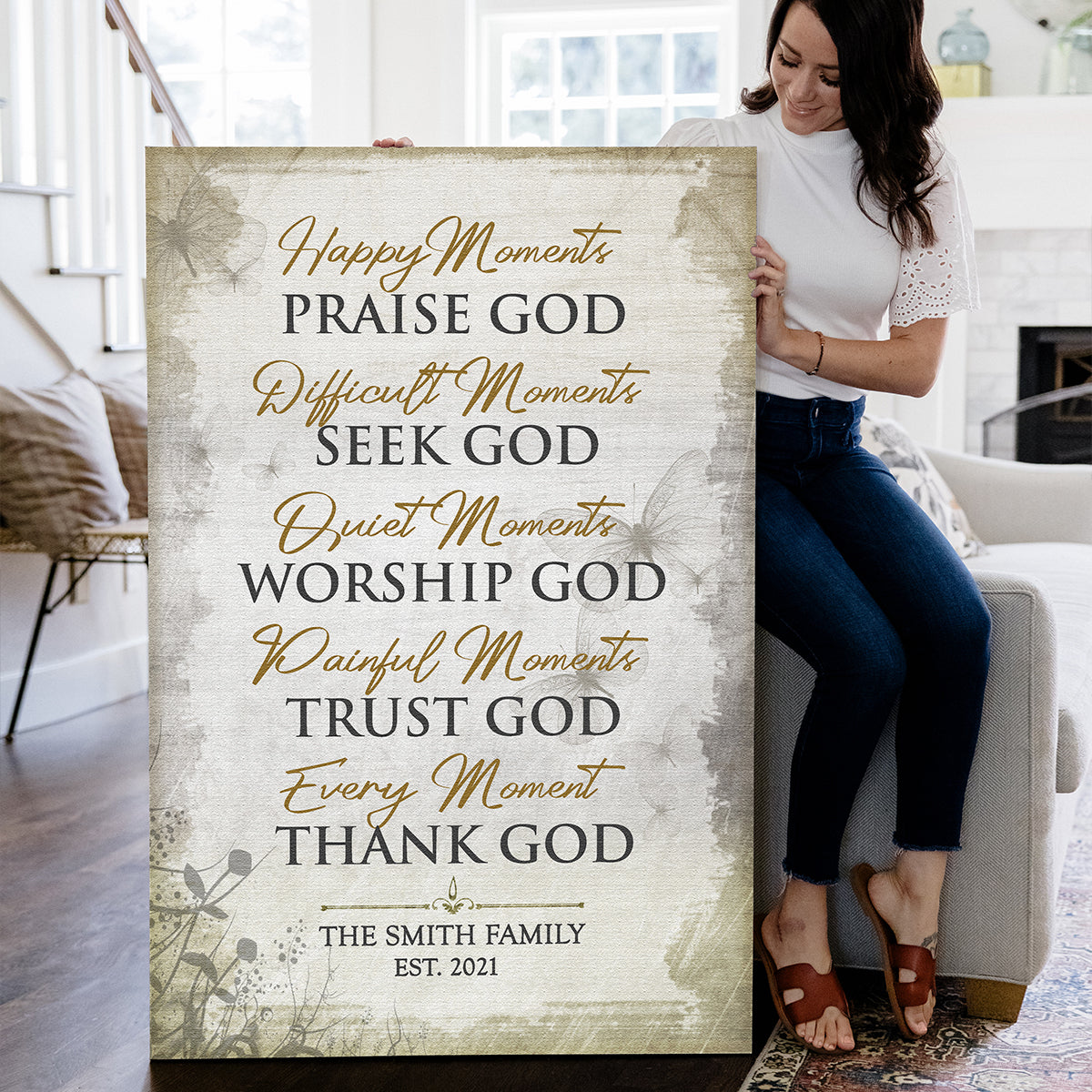 Personalized "Family Name - Every Moment, Thank God" Canvas Wall Art