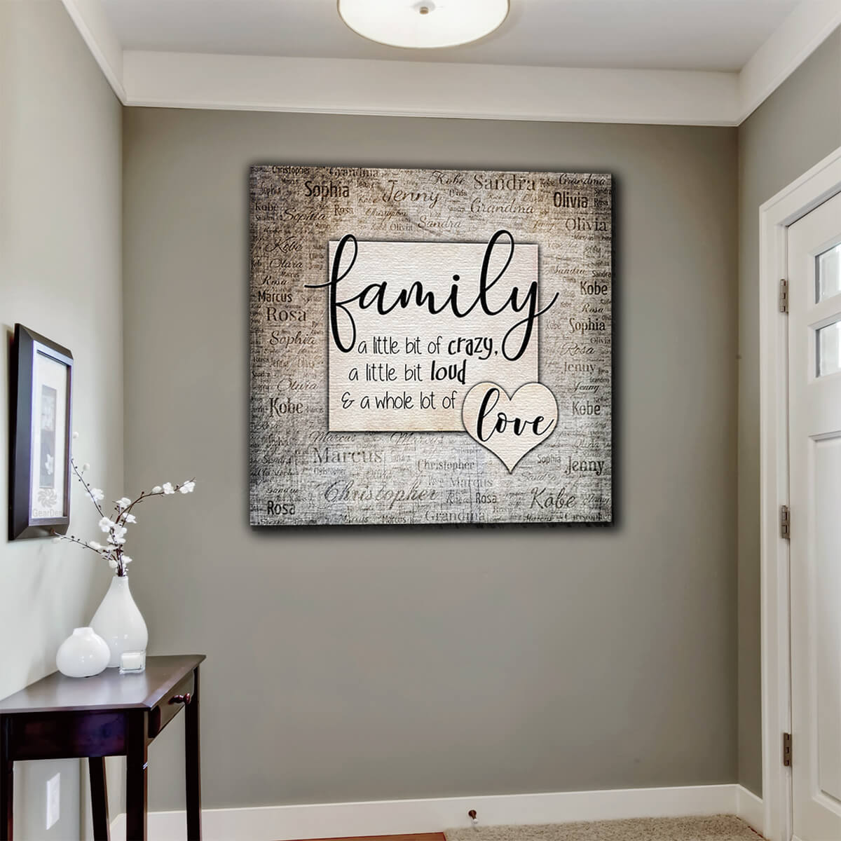Personalized "Family...Love" With Names On Background Premium Canvas Wall Art