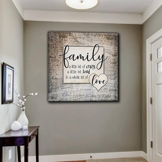 Personalized "Family...Love" With Names On Background Premium Canvas Wall Art
