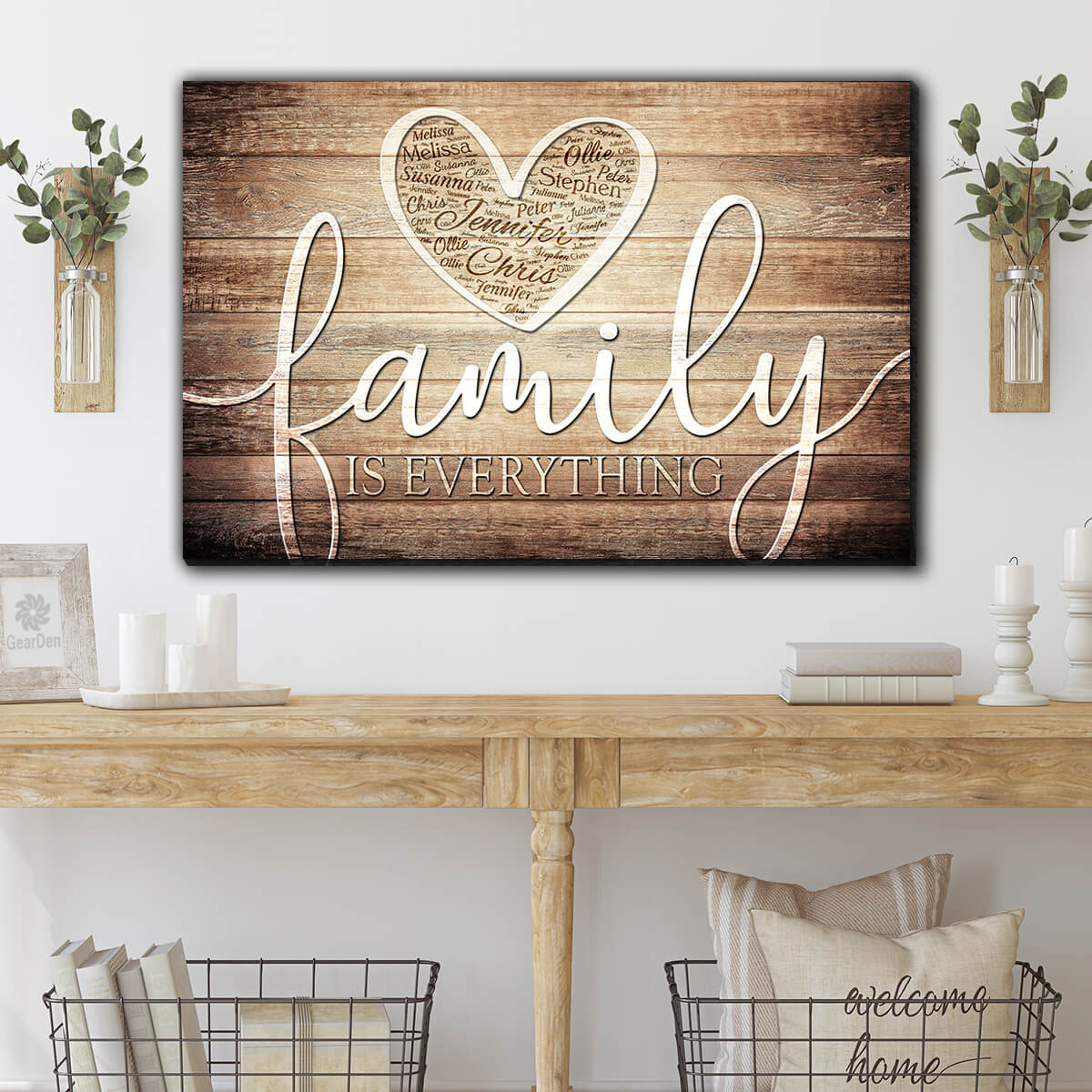 Personalized "Family Is Everything - Names On Heart" Premium Canvas Wall Art