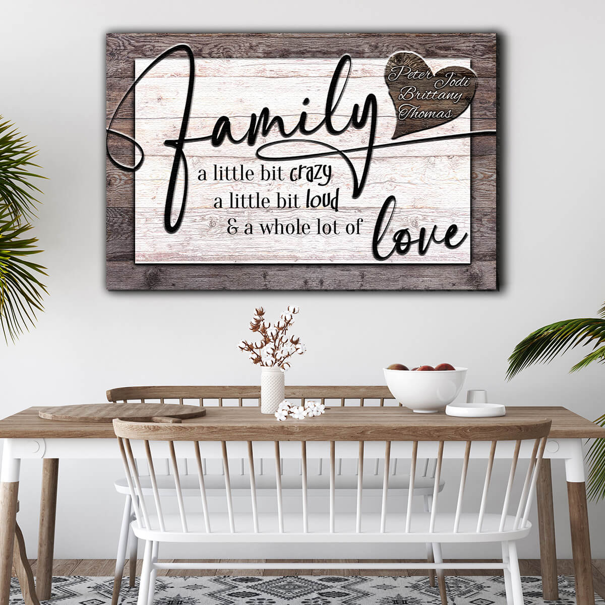 Personalized Heart Design "Family...Crazy, Loud, Love" Canvas Wall Art