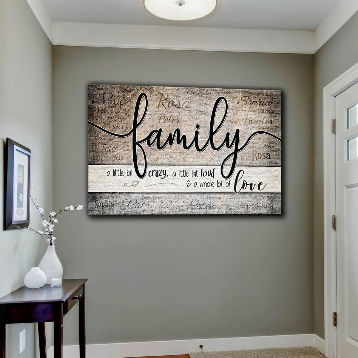Personalized "Family - Crazy...Love" With  Names on Background Premium Canvas Wall Art