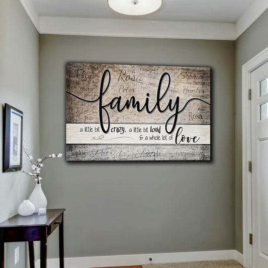 Personalized "Family - Crazy...Love" With  Names on Background Premium Canvas Wall Art