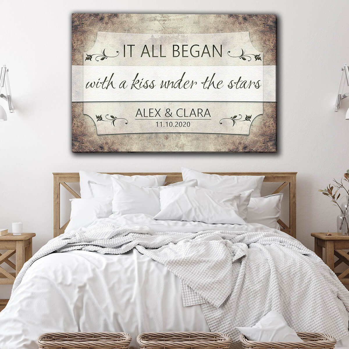 Personalized "It All Began With A Kiss" Premium Canvas Wall Art