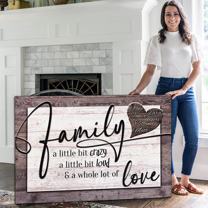 Personalized "Family...Crazy, Loud, Love" Heart Design Premium Canvas