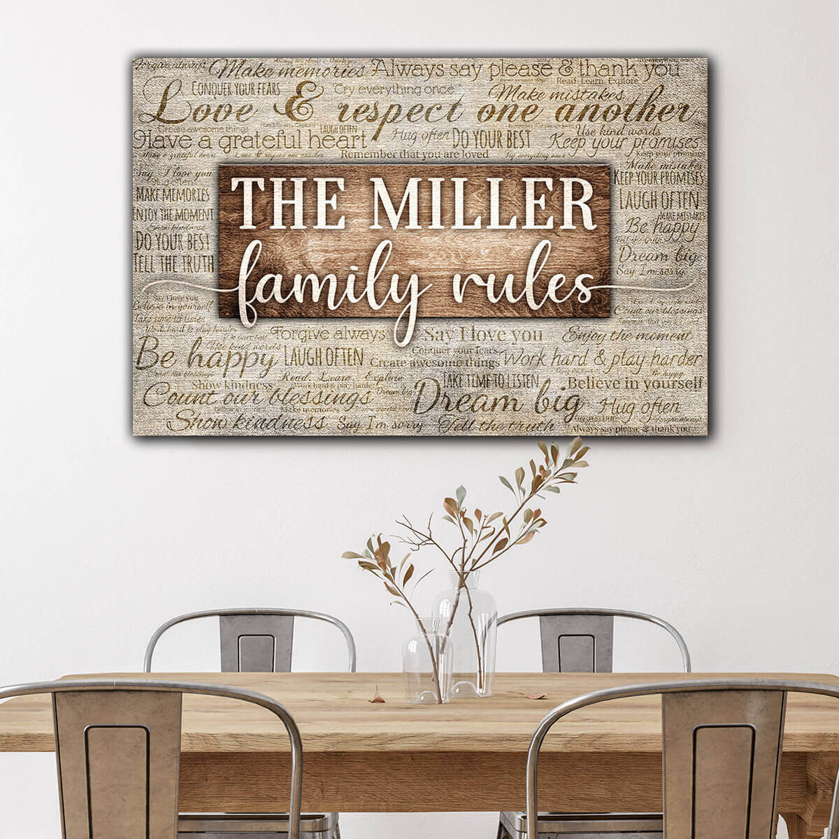 Personalized "Family Rules" Phrases on Background Premium Canvas
