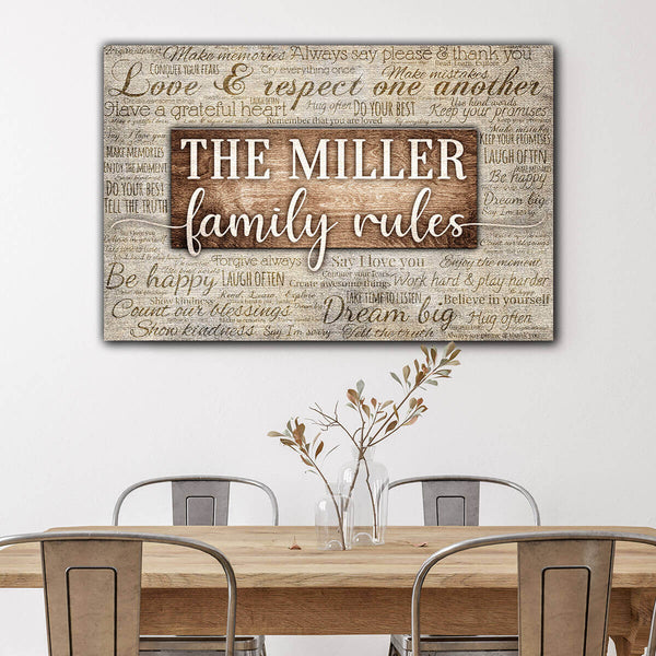 dining room with family name wall art - gear Den