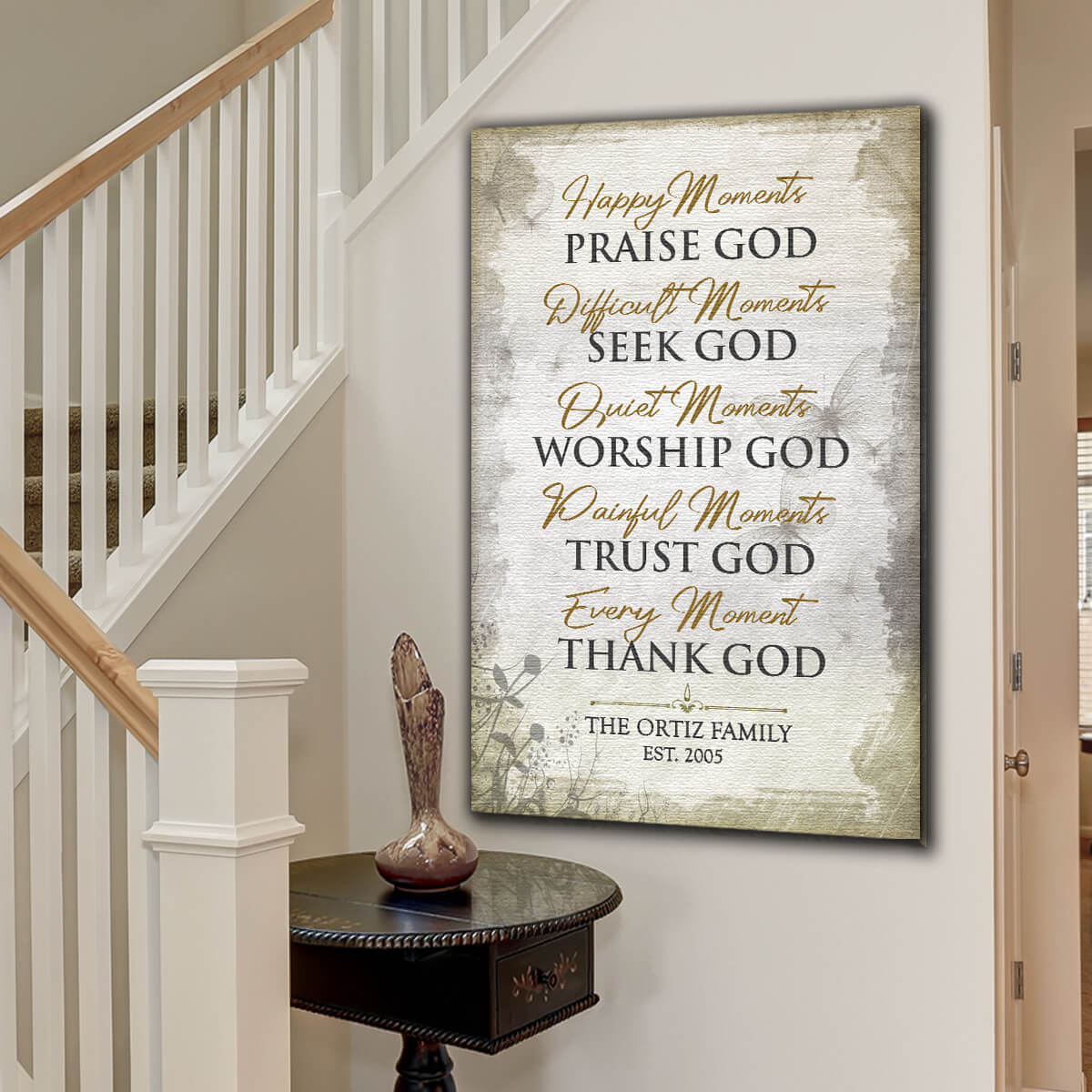 Personalized Family Name "Every Moment, Thank God" Premium Canvas