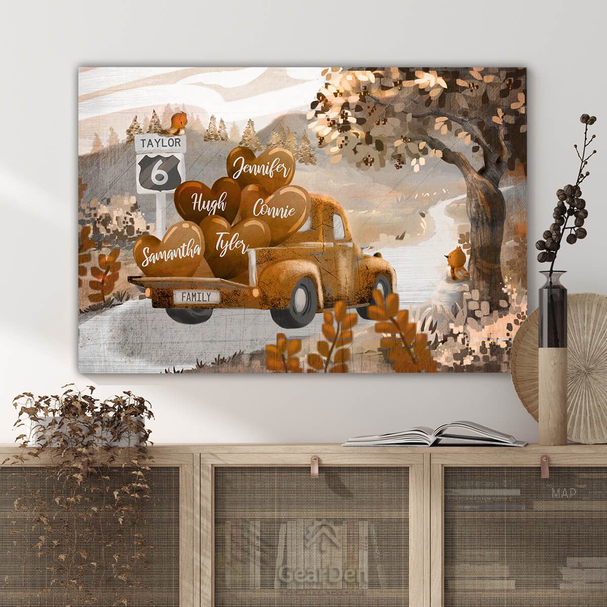 Personalized "Pickup Truck & Names on Hearts" Premium Canvas