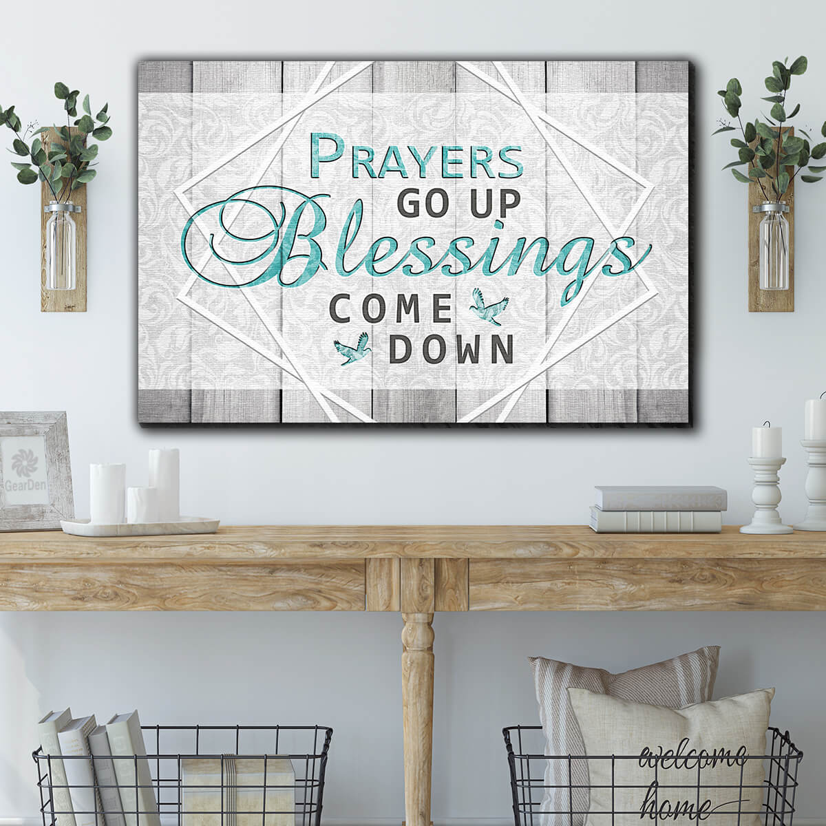 "Prayers Go Up, Blessings Come Down" Premium Canvas v2 Wall Art