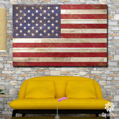 "American Flag On Wood" Rustic Premium Canvas