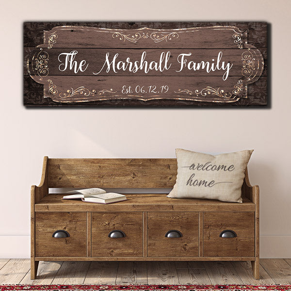 Personalized Rustic Style Family Name Premium Panoramic Canvas