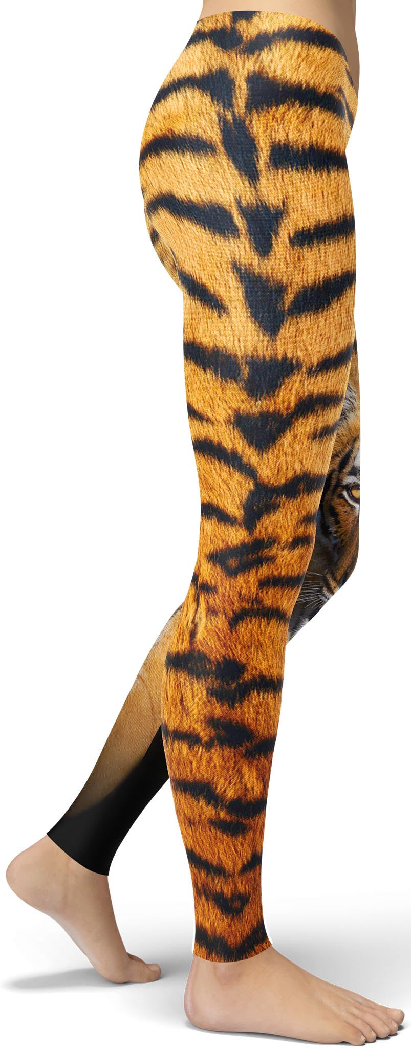 Orange Tiger Meggings, Stripe Animal Print Men's Running Leggings