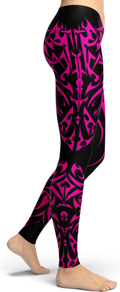 Pink Tribal Tattoo-Pattern Leggings