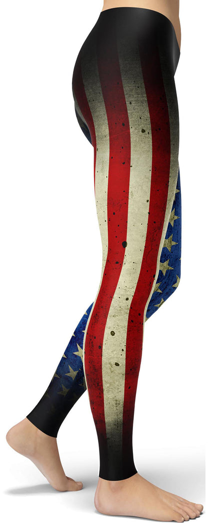 American Flag Grunge-Style Leggings