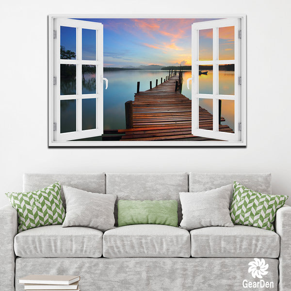 "Beach Boardwalk Window View" Premium Canvas