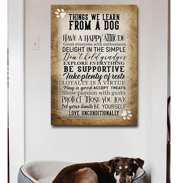 Things We Learn From A Dog&quot; Inspirational Canvas Wall Art - GearDen