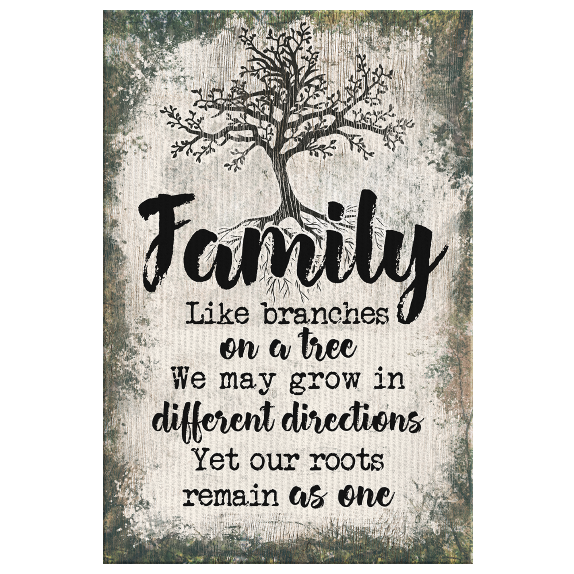 "Family - Like Branches On A Tree" Premium Rustic Canvas Wall Art