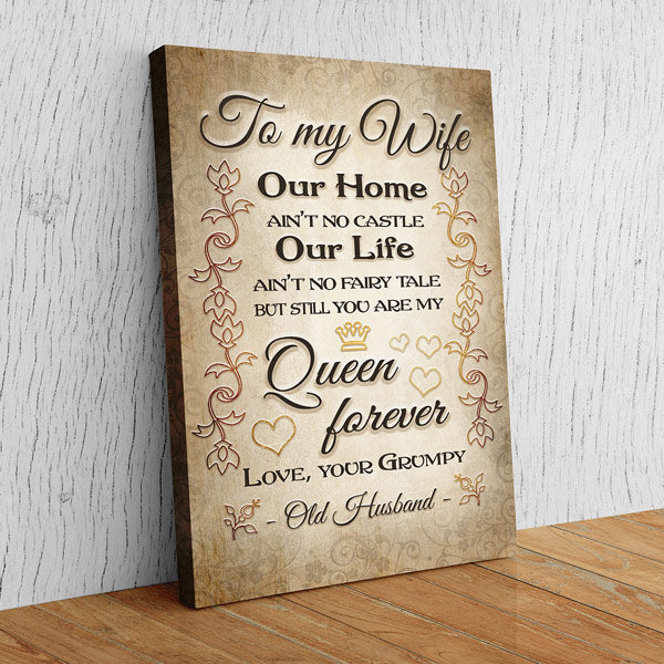 "To My Wife, My Queen Forever, Love, Your Husband" Premium Canvas Wall Art