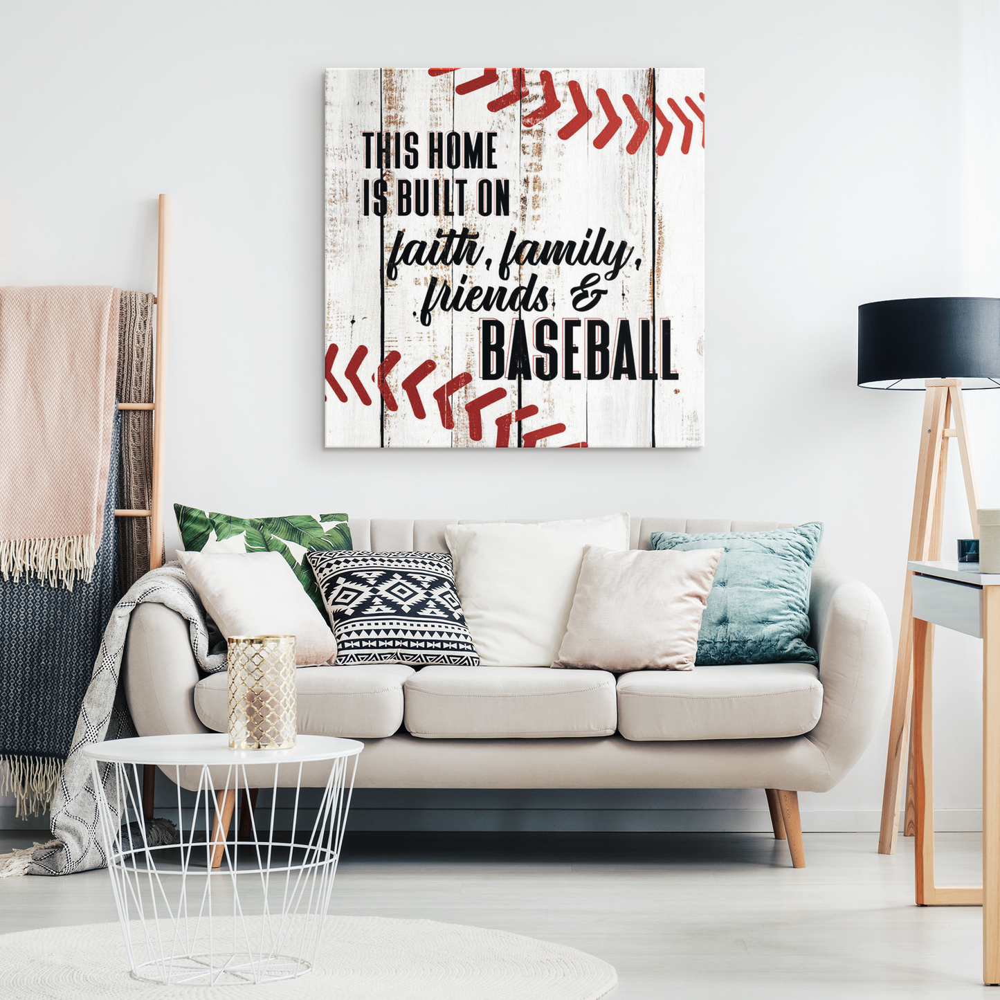 "Home Built On Faith Family, Friends & Baseball" Premium Canvas