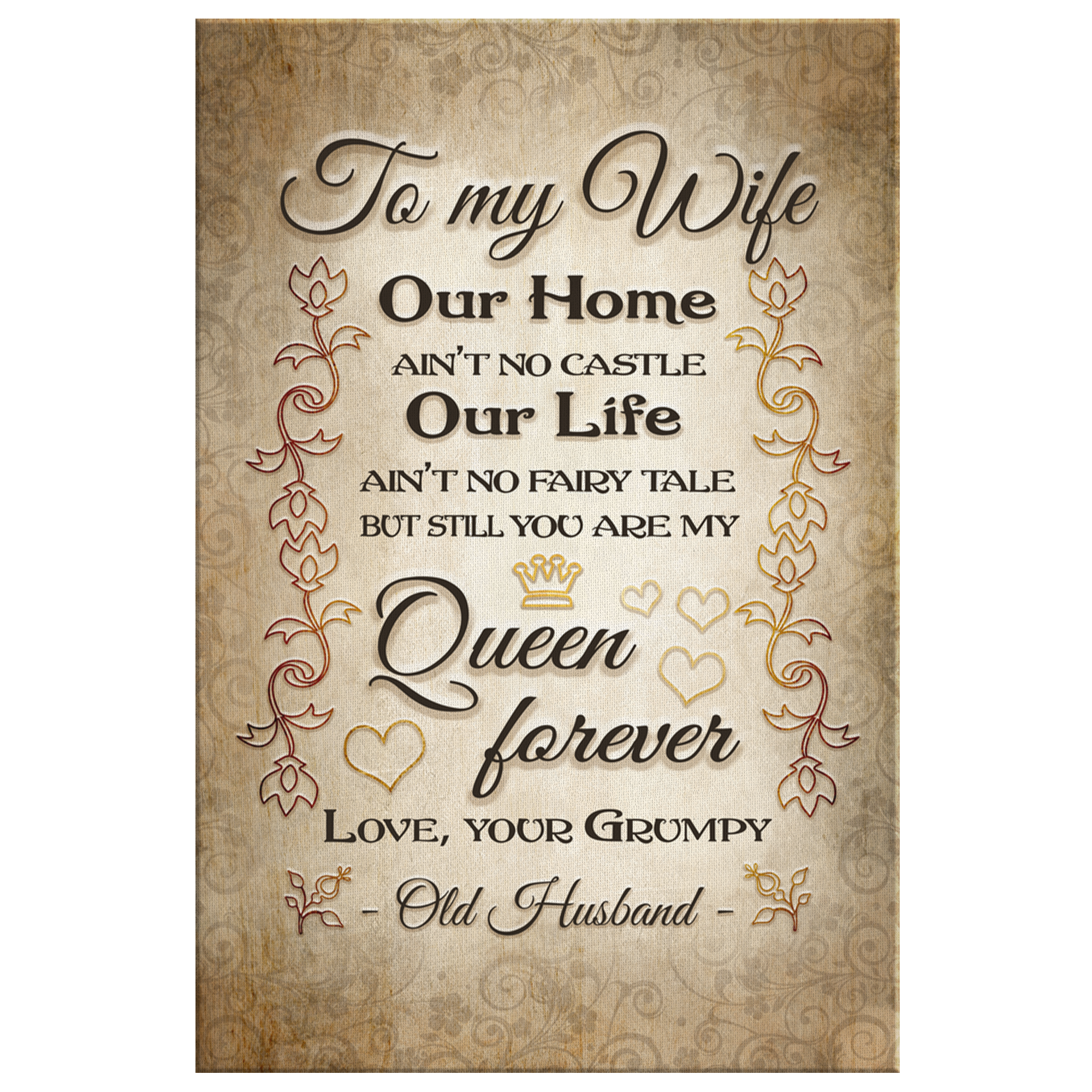 "To My Wife, My Queen Forever, Love, Your Husband" Premium Canvas Wall Art